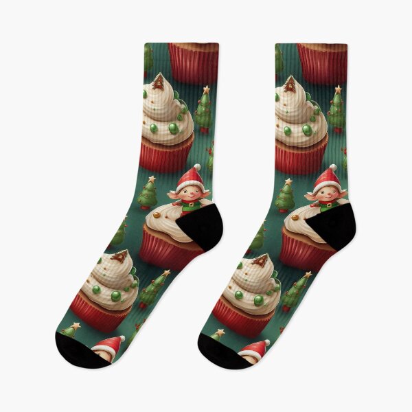 Item preview, Funny Elves Feast: A delicious pattern featuring cupcakes topped with Cheeky Elves designed and sold by Grang Art Artistic Designs.