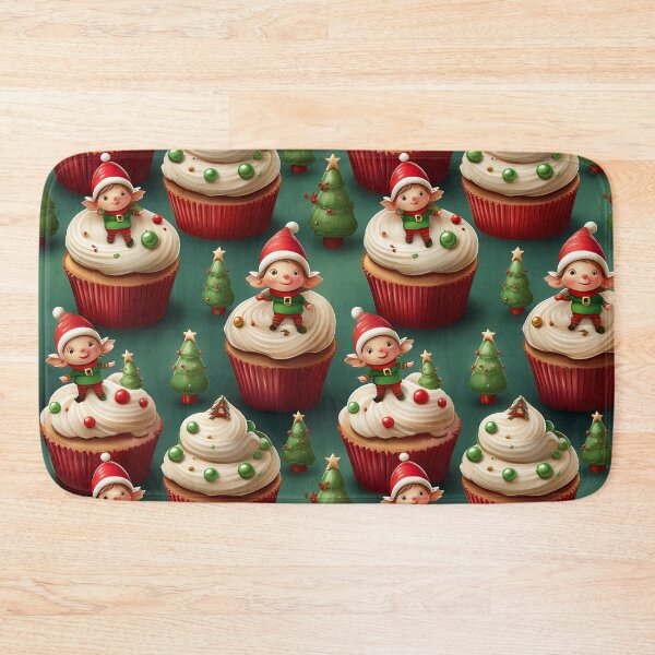 Item preview, Funny Elves Feast: A delicious pattern featuring cupcakes topped with Cheeky Elves designed and sold by Grang Art Artistic Designs.