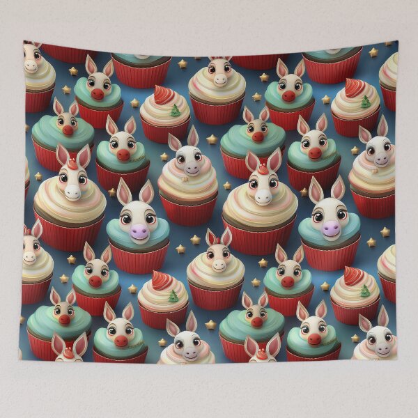 Item preview, Donkey's Cupcake Delight: A delicious pattern featuring cupcakes topped with Donkeys for Heaps of Yum designed and sold by Grang Art Artistic Designs.