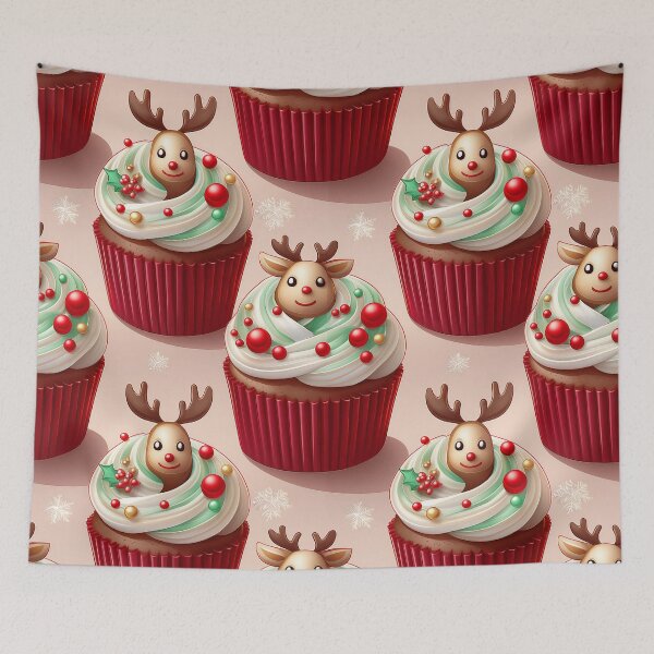 Item preview, Reindeer's Cupcake Heaven: A delicious pattern featuring cupcakes topped with Donkeys for Heaps of Yum designed and sold by Grang Art Artistic Designs.