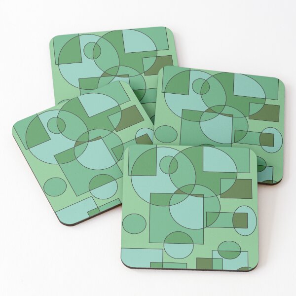 Item preview, Abstract geometric composition, basic shapes: circles and squares/ Shades of dark pastel green. designed and sold by My-fake-places.