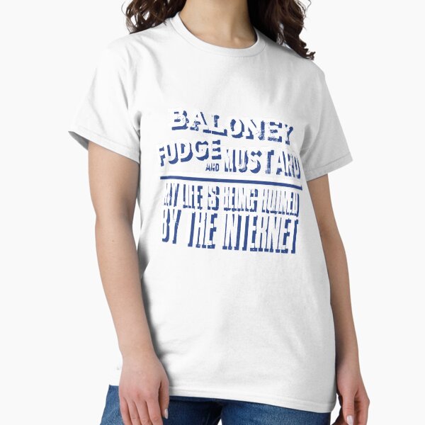 Vista previa del artículo con la obra «Baloney, Fudge y mostaza», diseñado y vendido por Good Merch.