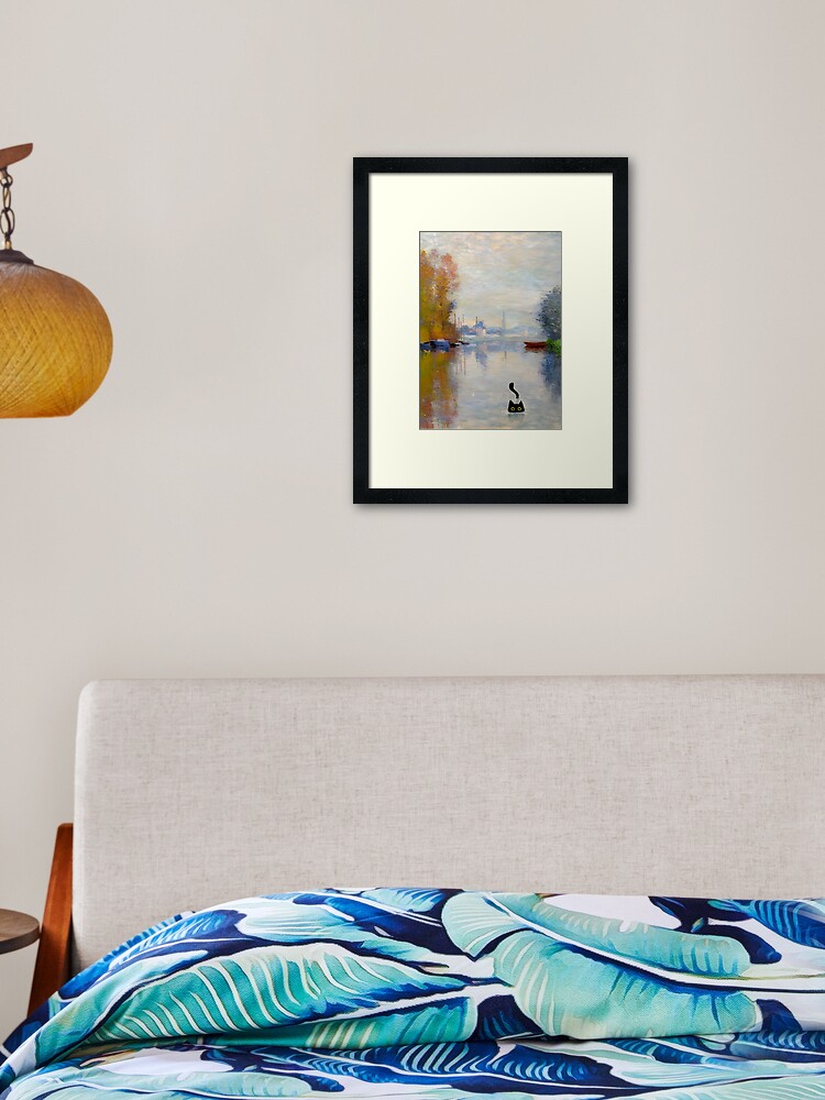 Thumbnail 1 of 7, Framed Art Print, Monet Autumn on the Seine Cat | Monet Cat Autumn on the Seine Prints designed and sold by AgevTor.