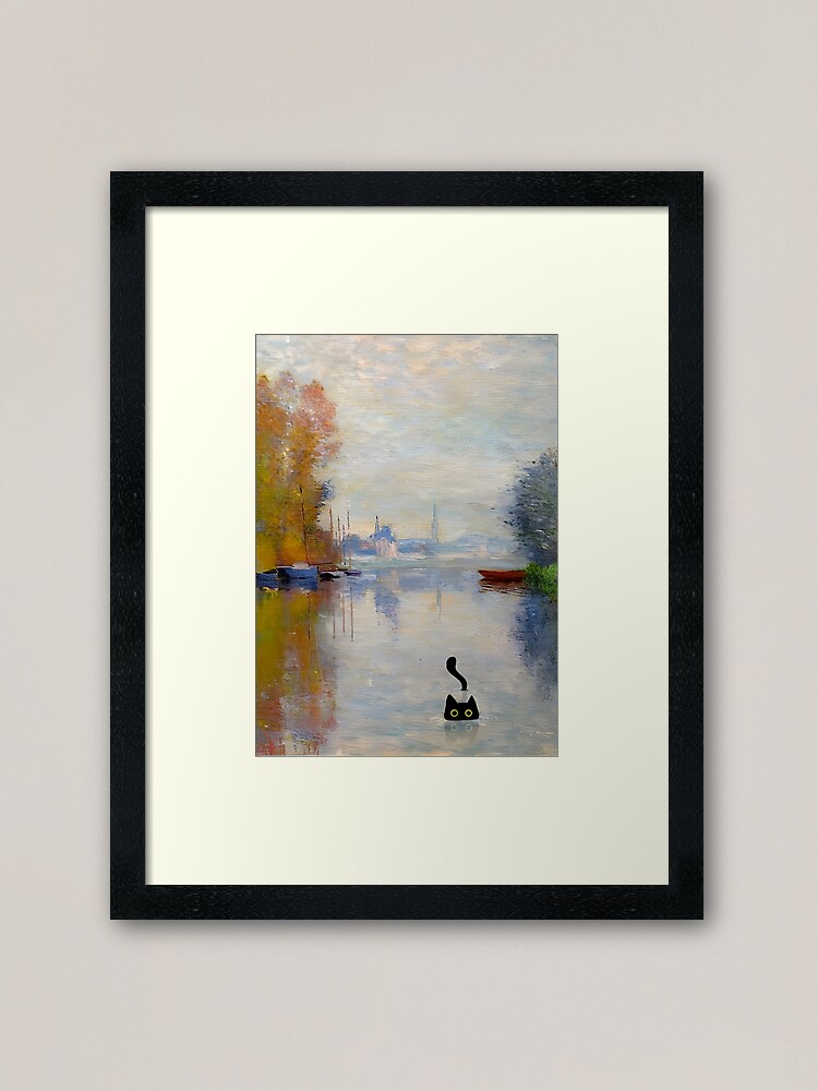 Thumbnail 2 of 7, Framed Art Print, Monet Autumn on the Seine Cat | Monet Cat Autumn on the Seine Prints designed and sold by AgevTor.