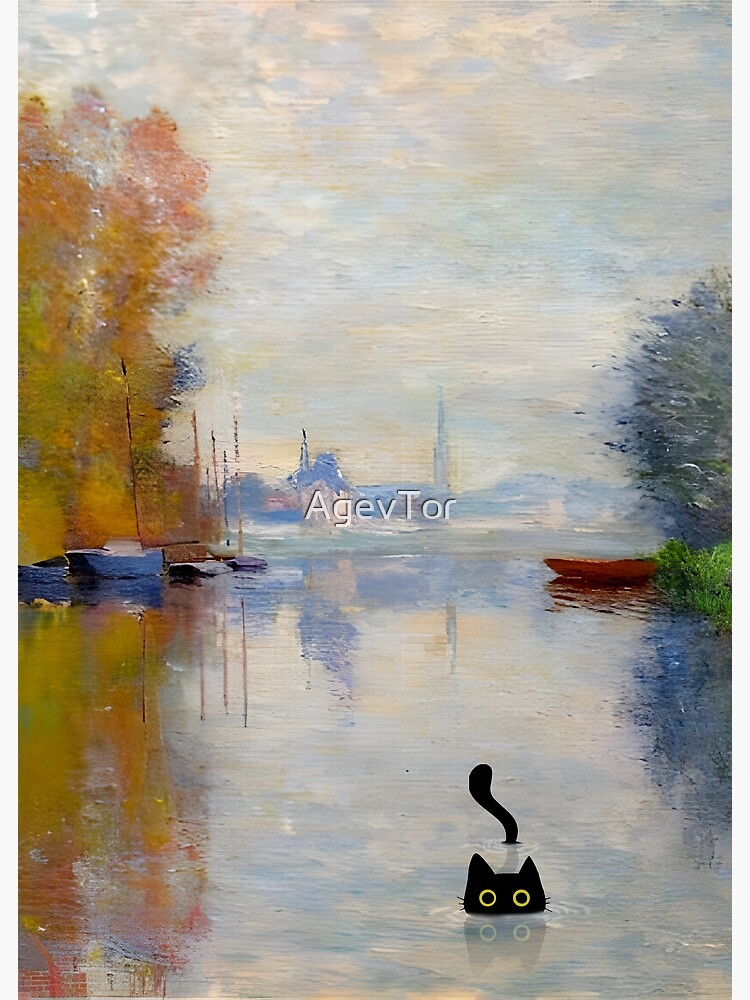 Thumbnail 7 of 7, Framed Art Print, Monet Autumn on the Seine Cat | Monet Cat Autumn on the Seine Prints designed and sold by AgevTor.