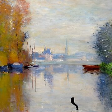 Artwork thumbnail, Monet Autumn on the Seine Cat | Monet Cat Autumn on the Seine Prints by AgevTor