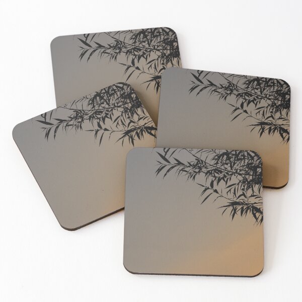 Item preview, bamboo leaves silhouetted against gradient blue grey to dark yellow sky  designed and sold by Jacobs-Media.