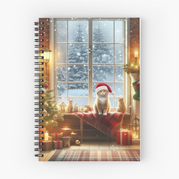 Item preview, Beautiful and warm Christmas room and kitten with Santa hat designed and sold by Maira Guerrero.