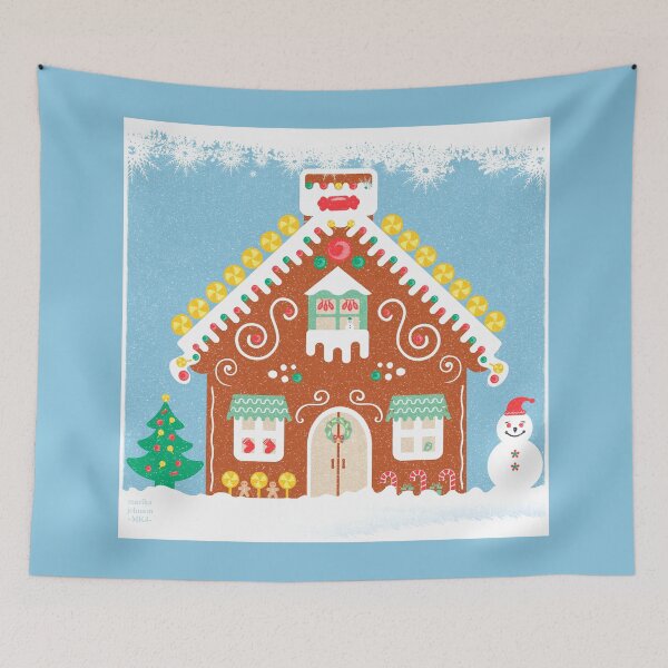 Item preview, Colorful Candy Gingerbread House with Snowman designed and sold by MarikaJohnson.
