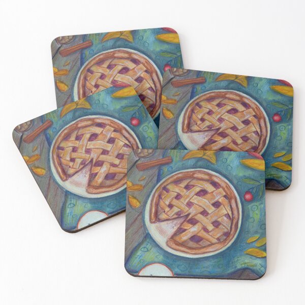 Item preview, Autumn still life. A pie, apples, and autumn leaves on a wooden table designed and sold by rusmashart.