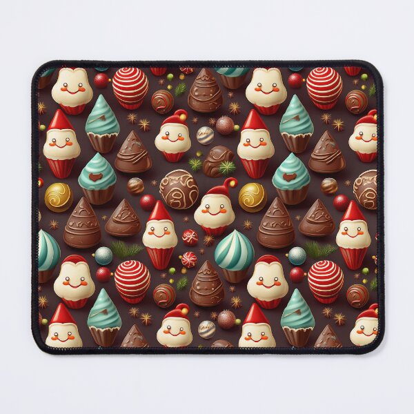 Item preview, Cheerful Chocolatey Christmas: A classic Christmas pattern with chocolates in red green and blue, adorned with ribbons and bows.  designed and sold by Grang Art Artistic Designs.