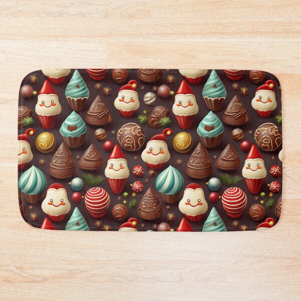 Item preview, Cheerful Chocolatey Christmas: A classic Christmas pattern with chocolates in red green and blue, adorned with ribbons and bows.  designed and sold by Grang Art Artistic Designs.