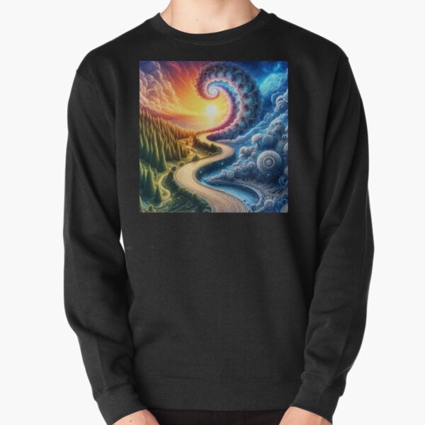 Item preview, Surreal Duality landscape with pines and whimsical shapes in lively vibrant hues designed and sold by EmeraldeaArt.
