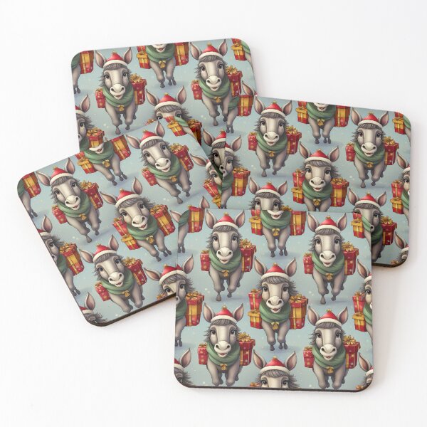 Item preview, Donkey's Christmas Workshop: A busy pattern featuring donkeys helping Santa Claus deliver gifts.  designed and sold by Grang Art Artistic Designs.