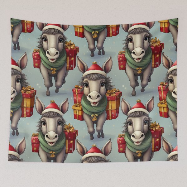 Item preview, Donkey's Christmas Workshop: A busy pattern featuring donkeys helping Santa Claus deliver gifts.  designed and sold by Grang Art Artistic Designs.