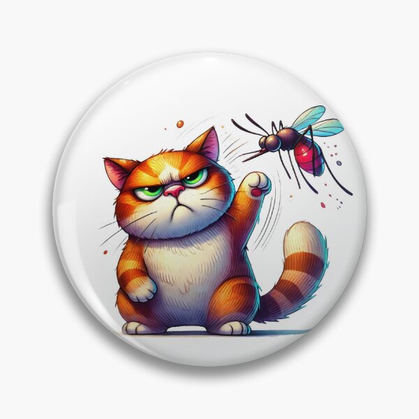Item preview, Funny Cat Swatting Insect Art, mosquito vs cat designed and sold by Cherry-Cat.