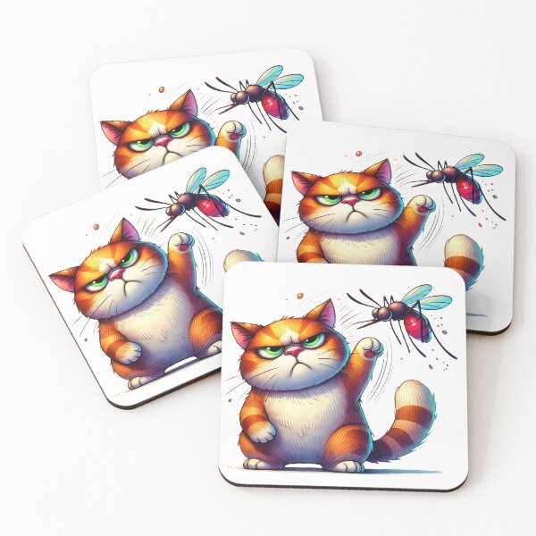Item preview, Funny Cat Swatting Insect Art, mosquito vs cat designed and sold by Cherry-Cat.