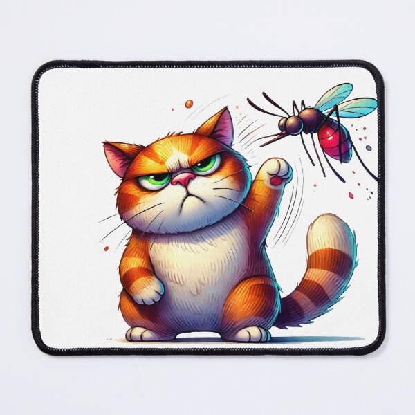 Item preview, Funny Cat Swatting Insect Art, mosquito vs cat designed and sold by Cherry-Cat.