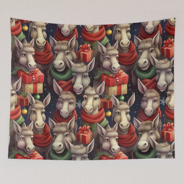 Item preview, Donkey's Christmas Parade: A busy pattern featuring lots of donkeys delivering gifts.  designed and sold by Grang Art Artistic Designs.