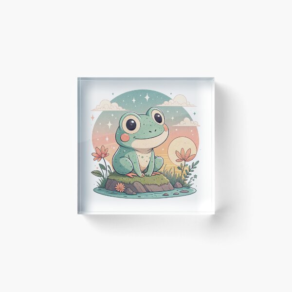 Item preview, Cute Kawaii Frog, Retro Sunset designed and sold by graphic-genie.