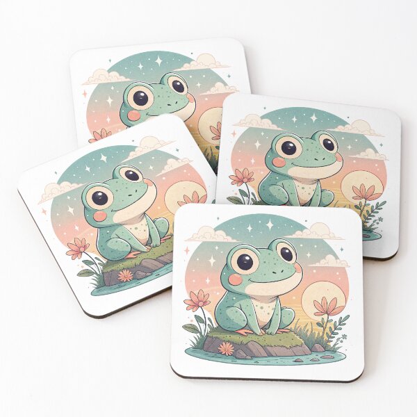 Item preview, Cute Kawaii Frog, Retro Sunset designed and sold by graphic-genie.