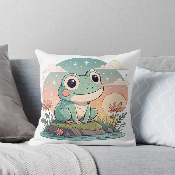 Item preview, Cute Kawaii Frog, Retro Sunset designed and sold by graphic-genie.