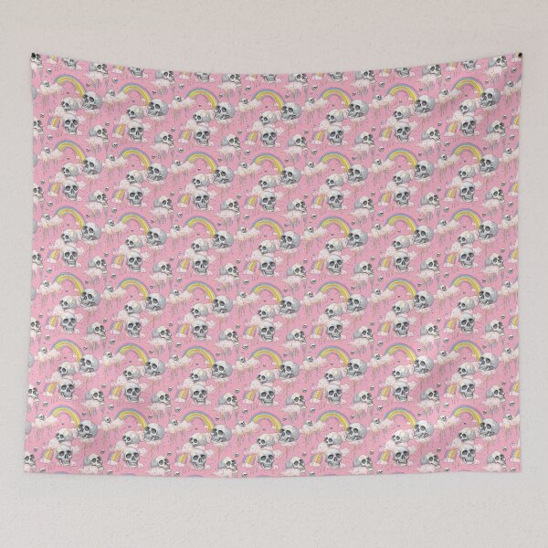 Item preview, Pink melting skulls and rainbows all over print pattern designed and sold by FloralZoo.