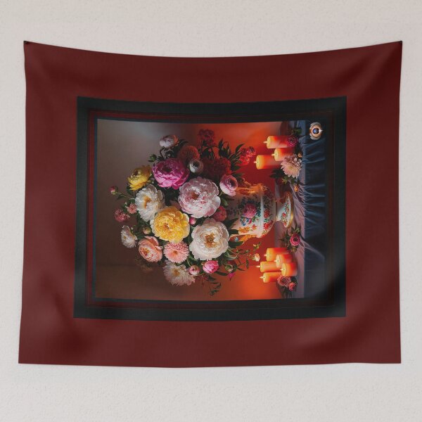 Item preview, Ornate Porcelain Vase With Lavish Bouquet Of Peonies And Roses By Candlelight Captivating AI Concept Art by Xzendor7 designed and sold by Xzendor7 Digital Art Creations.