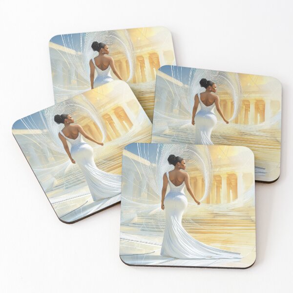 Item preview, Elegant Woman in White Gown with Surreal Temple Backdrop designed and sold by regalaibylondon.