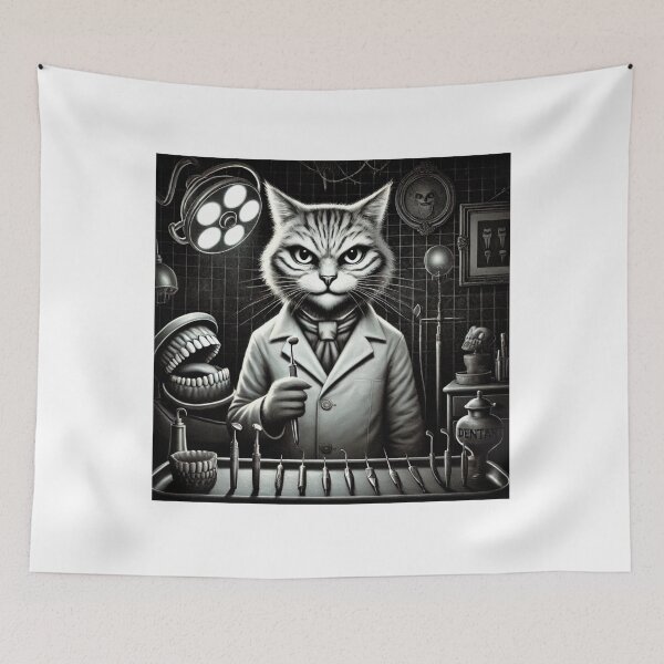 Item preview, Creepy Dentist Cat designed and sold by Kitty Kingdom Art.