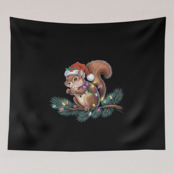 Item preview, Christmas Squirrel with Santa Hat and Holiday Lights designed and sold by love3617.