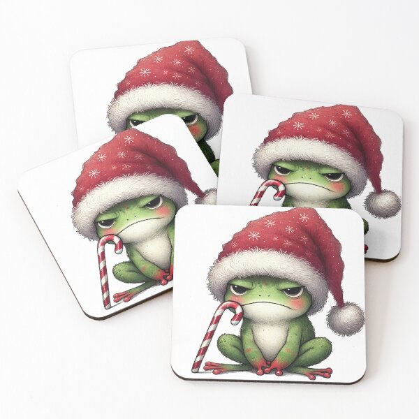 Item preview, Grumpy Christmas Frog Holding Candy Cane designed and sold by Sweetnotsour.