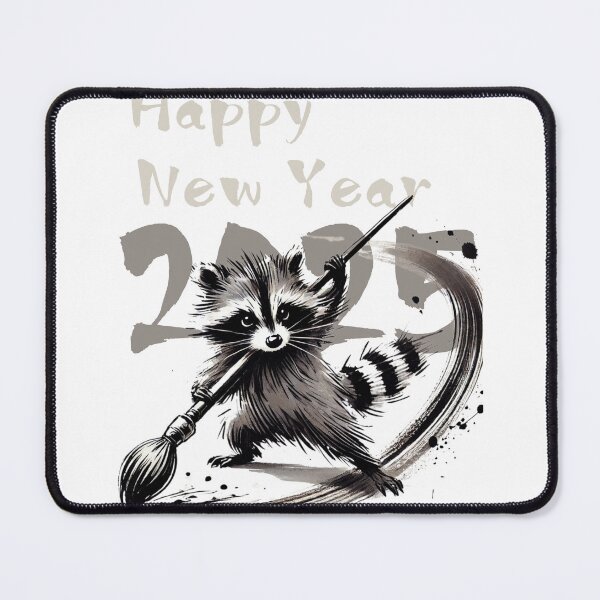 Item preview, Raccoon Writing "Happy New Year" in Japanese Calligraphy (Syuuji) for 2025 designed and sold by AyaJP.