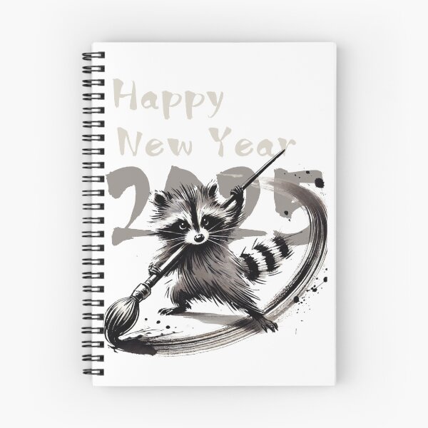Item preview, Raccoon Writing "Happy New Year" in Japanese Calligraphy (Syuuji) for 2025 designed and sold by AyaJP.