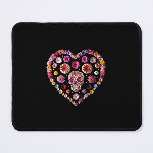 Item preview, Skull in heart inscription with colorful flowers designed and sold by KusyArt.