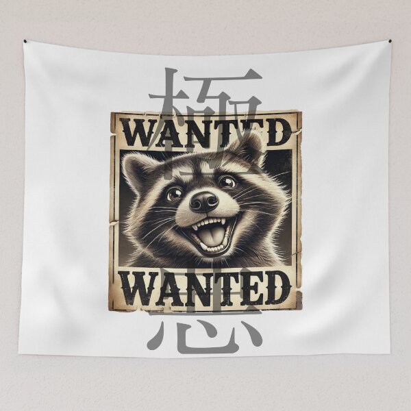 Item preview, Wanted Raccoon with Japanese Kanji "Gokuaku" (Villainous) designed and sold by AyaJP.