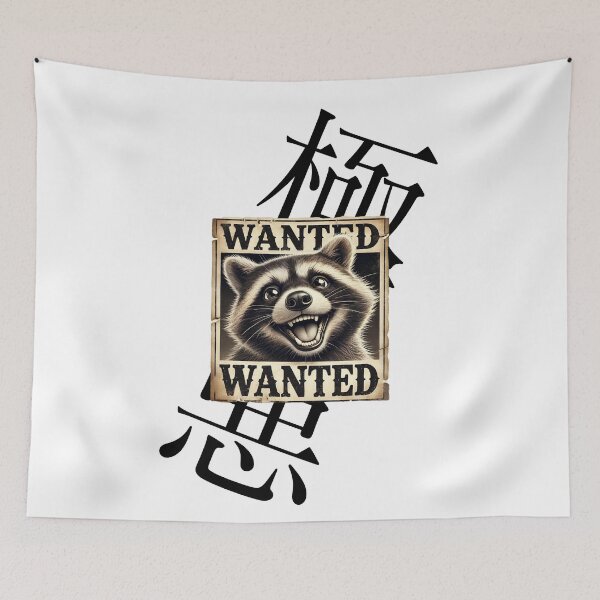 Item preview, Wanted Raccoon with Japanese Kanji "Gokuaku" (Villainous) designed and sold by AyaJP.