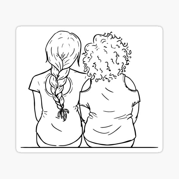 Sitting Together 5 - graphic line art illustration Sticker