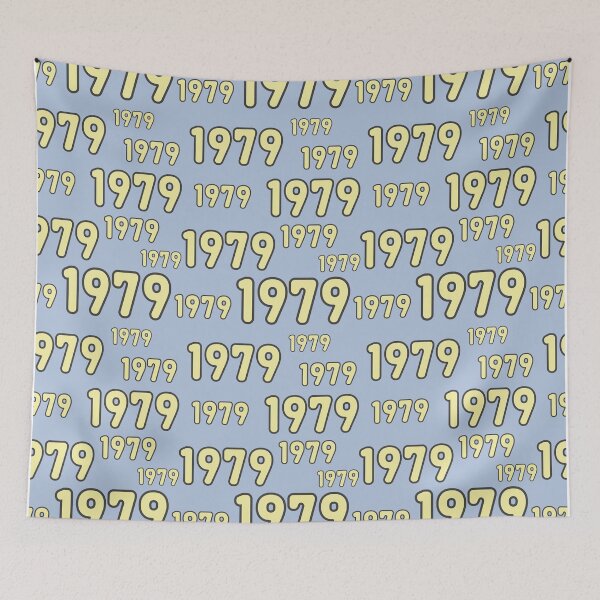 Item preview, 1979 colorful vintage numerals in retro style, colors light yellow and pastel blue. designed and sold by My-fake-places.