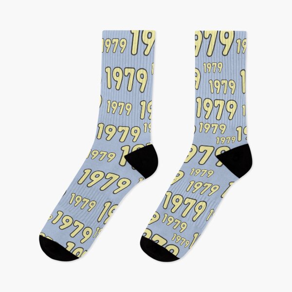 Item preview, 1979 colorful vintage numerals in retro style, colors light yellow and pastel blue. designed and sold by My-fake-places.