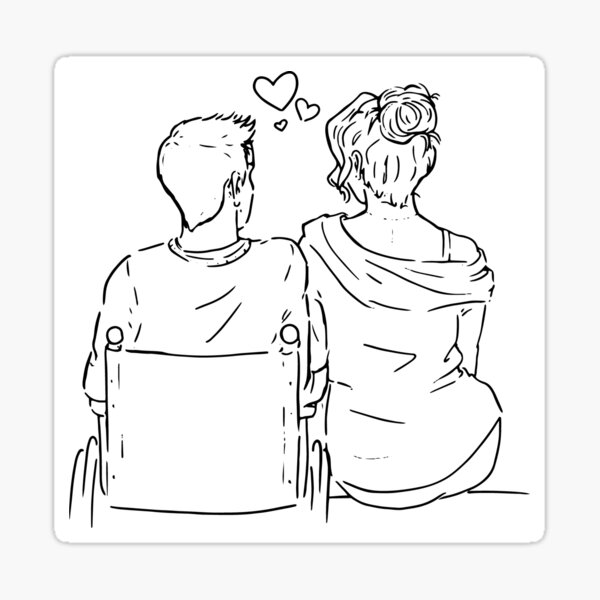 Sitting Together 4 - line art graphic illustration of couple sitting together Sticker