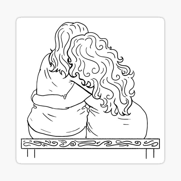 Sitting Together 2 - graphic line art illustration Sticker