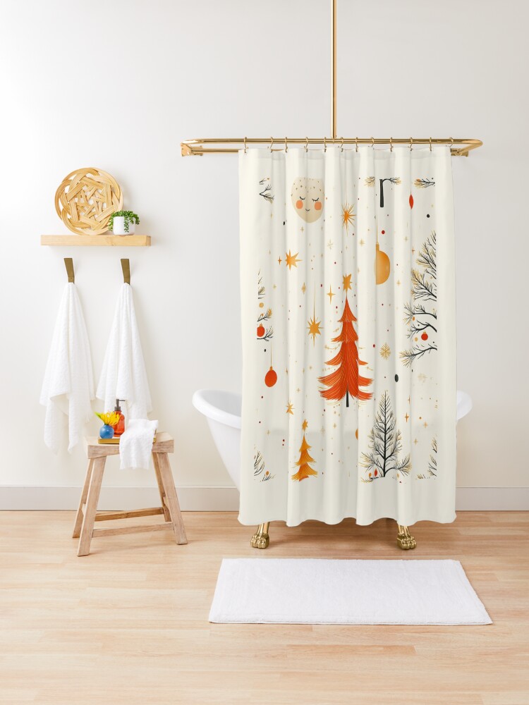 Thumbnail 1 of 5, Shower Curtain, Christmas Tree Seamless Pattern designed and sold by Patricks-Art.