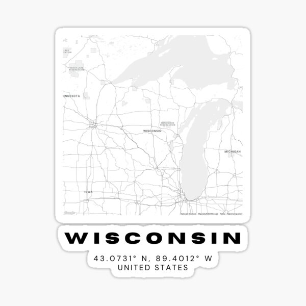 Vista previa del artículo con la obra «Mapa minimalista de Wisconsin: diseño de coordenadas en blanco y negro», diseñado y vendido por RM-Journey.