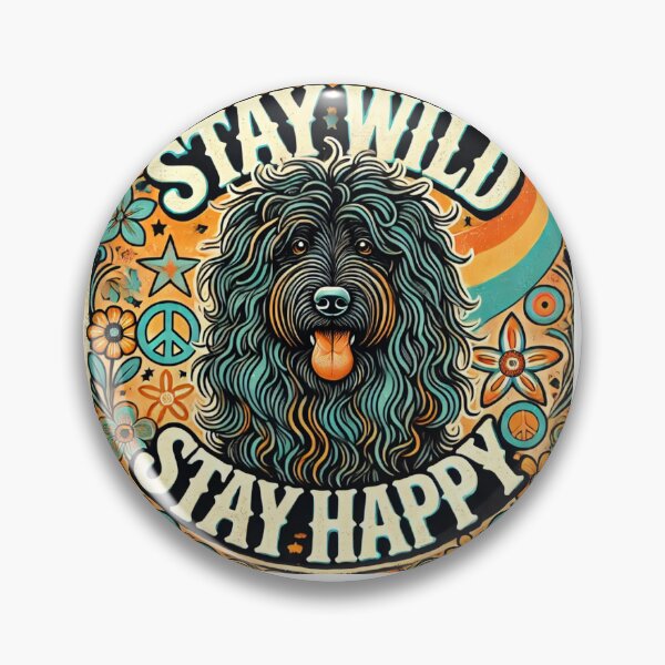 Item preview, Stay Wild, Stay Happy - Retro Puli Dog Hippie Illustration designed and sold by ANIARTONLINE.