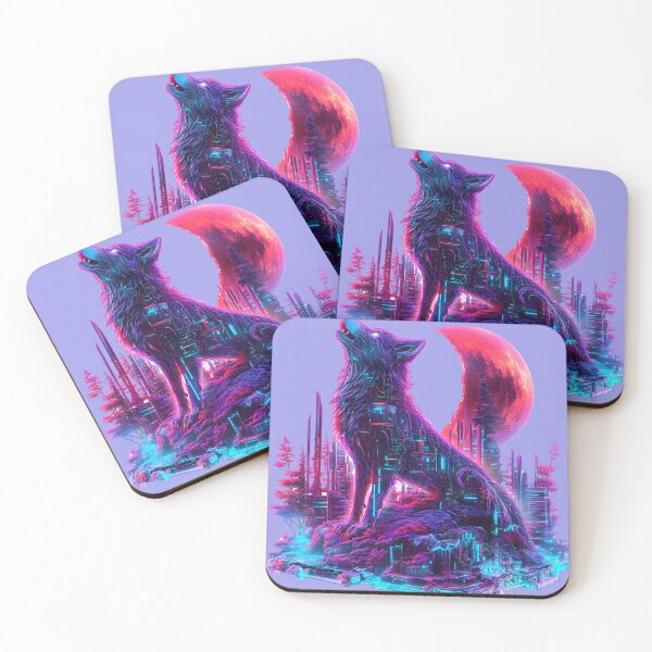 Item preview, Holographic Cyber Wolf in Neon Landscape designed and sold by PixelReverb.