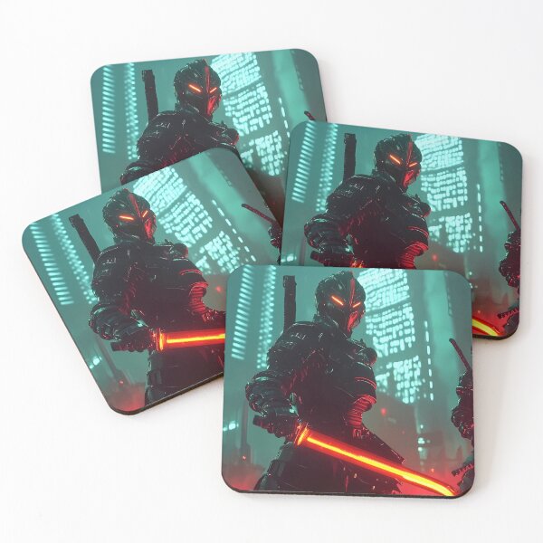Item preview, Futuristic Neon Samurai Warriors with Energy Swords designed and sold by PixelReverb.