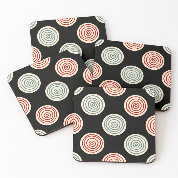 Item preview, Hand Drawn Red and Green Concentric Circles on Black Polka Dot Pattern designed and sold by schorrnuff.