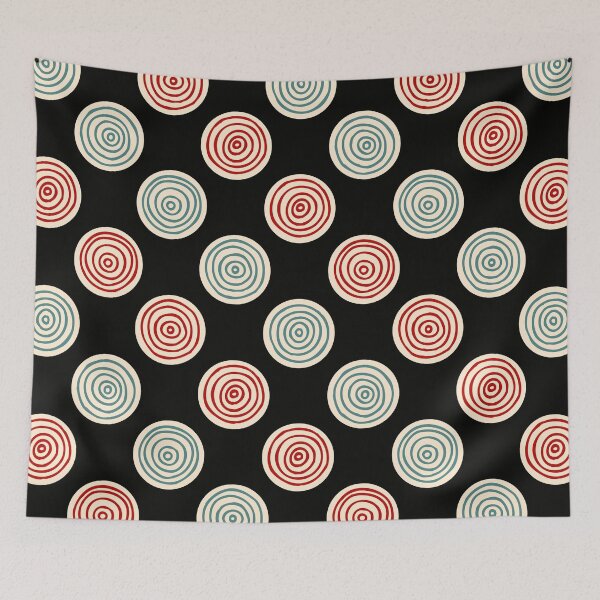 Item preview, Hand Drawn Red and Green Concentric Circles on Black Polka Dot Pattern designed and sold by schorrnuff.