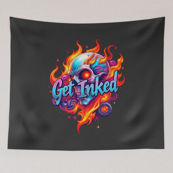Item preview, Get Inked Cool Fire Skull Tattoo Design  designed and sold by TheArtOfPat.